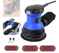 Orbital Sander, 300W Powerful Motor Electric Sander for Walls and Wood, 6 Variable Speed Control, 4000-10700RPM, Hand Held Sanding Machine with Dust Collector Bag, 15Pcs 125mm Sandpapers