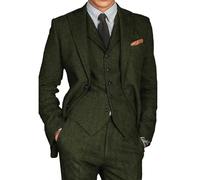 ORBITRAY Men's Retro Vintage Tweed Blazer Pant Suit 3 Pieces Herringbone Jacket Vest Pants Regular Fit, Oliver, M