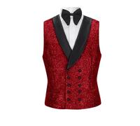 ORBITRAY Men's Sequin Waistcoats Jacket Vest Sequin Waistcoat Sparkly Party Tuxedo Prom New Year Christmas Dress Vests, Red, X-Large