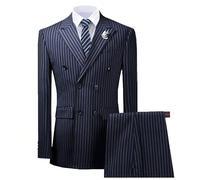 ORBITRAY Mens Suits Slim Fit 2 Piece Suit Pinstripe Jacket Pants Tuxedos Set for Wedding Prom Navy Blue