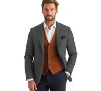 ORBITRAY Men's Tweed Blazer Jacket Thick Retro Vintage Herringbone Sport Coat Single Breasted Two-Buttons Grey