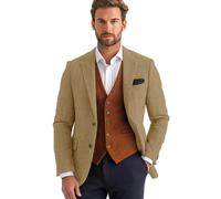 ORBITRAY Men's Tweed Blazer Jacket Thick Retro Vintage Herringbone Sport Coat Single Breasted Two-Buttons Light Khaki