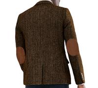 ORBITRAY Men's Tweed Herringbone Blazer Jacket with Faux Suede Elbow Pads Vintage Single Breasted Brown