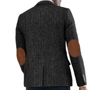 ORBITRAY Men's Tweed Herringbone Blazer Jacket with Faux Suede Elbow Pads Vintage Single Breasted Dark Gray