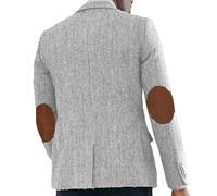 ORBITRAY Men's Tweed Herringbone Blazer Jacket with Faux Suede Elbow Pads Vintage Single Breasted Sliver