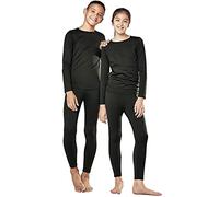 orbiz Kids Thermal Base Layer Set Winter Warm Underwear Full Set Long John Bottom and Long Sleeve Top (Black, 9-10 years)