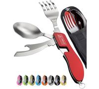 ORBLUE 4-in-1 Camping Cutlery Set 2-Pack - Stainless Steel Foldable Spoon Fork Knife Bottle Opener with Pouch - Portable Travel Cutlery & Camping Utensils for Hiking & Outdoor Use - Red