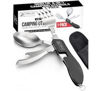 Orblue 4-in-1 Camping Utensils, 1-Pack, Portable Stainless Steel Spoon, Fork, Knife & Bottle Opener Combo Set - Travel, Backpacking Cutlery Multitool, Black