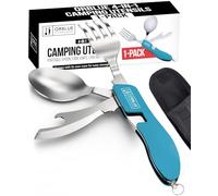 Orblue 4-in-1 Camping Utensils, 2-Pack, Portable Stainless Steel Spoon, Fork, Knife & Bottle Opener Combo Set - Travel, Backpacking Cutlery Multitool (Blue 1-Pack)