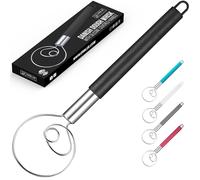 ORBLUE Danish Dough Whisk with Silicone Covered-Handle, Stainless Steel Mixer, Black