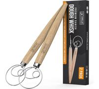 ORBLUE Danish Dough Whisk 13,5"- Stainless Steel Hand Mixer Blender for Baking Bread, Pizza, Cake, Cookie Dough - Wooden Kitchen Food Mixer & Egg Whisk for Bread Making 2-Pack