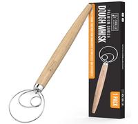 ORBLUE Danish Dough Whisk with Wooden Handle - Stainless Steel Dutch Whisk for Sourdough, Bread and Pastry Mixing - 13-inch (33cm) Dough Mixer Tool - 1 Pack
