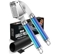 ORBLUE Garlic Press, Stainless Steel Mincer and Crusher with Garlic Rocker and Peeler Set - Professional Grade, Dishwasher Safe, Rust-Proof Premium Metal Garlic Press, Multi-Colored