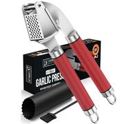 ORBLUE Garlic Press, Stainless Steel Mincer and Crusher with Garlic Rocker and Peeler Set - Professional Grade, Dishwasher Safe, Rust-Proof Premium Metal Garlic Press, Red