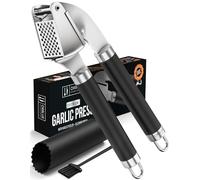 ORBLUE Garlic Press, Stainless Steel Mincer and Crusher with Garlic Rocker and Peeler Set - Professional Grade, Dishwasher Safe, Rust-Proof Premium Metal Garlic Press, Black