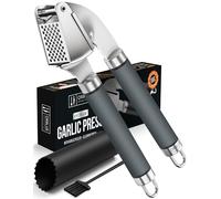 ORBLUE Garlic Press Stainless Steel - Premium Professional Grade Garlic Mincer, Crusher & Peeler Set - Easy Clean, Dishwasher Safe & Rust-proof, Gray