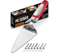 Orblue Pie Server, Essential Kitchen Tool, Serrated on Both Sides, Great for Right or Left Handed Chef, Stainless Steel Flatware, Cake Cutter, Red