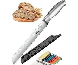 Orblue Serrated Bread Knife with Upgraded Stainless Steel Razor Sharp Wavy Edge Width - Bread Cutter Ideal for Slicing Homemade Bagels, Cake (8-Inch Blade with 5-Inch Handle)