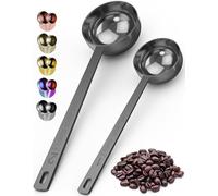 ORBLUE Stainless Steel Coffee Scoop Set 2 Pack - 1 Tbsp (15 ml) & 2 Tbsp (30 ml) Coffee Measuring Spoons with Long Handle, Dishwasher Safe Gift for Coffee Lovers - Black