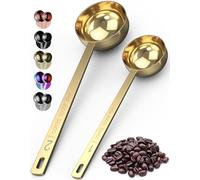ORBLUE Stainless Steel Coffee Scoop Set 2 Pack - 1 Tbsp (15 ml) & 2 Tbsp (30 ml) Coffee Measuring Spoons with Long Handle, Dishwasher Safe Gift for Coffee Lovers - Gold