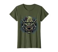 Orc Face Warrior Costume Orcs Fantasy Creature T-Shirt, Women, Olive Green, X-Small