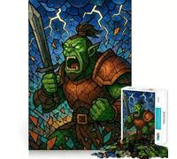 Orc Warrior Stained Glass Illustration Jigsaw Puzzle 1000 Piece for Teenagers Mind Skill Toy Peaceful Fun Design Assembly Unique Gift (50x75cm)