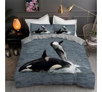 Orca Bedding Double Bed Set Grey Print Duvet Cover for Double Bed Bedroom Decoration Quilt Cover and 2 Pillowcases 50x75cm, Fluffy Soft 110gsm Brushed Microfiber