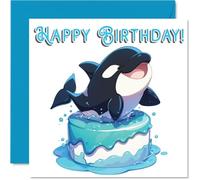 Orca Birthday Cards - Animal Cake - Happy Birthday Card for Son Daughter Brother Sister Grandson Granddaughter Niece Nephew Cousin, 145mm Bday Greeting Cards