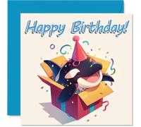 Orca Birthday Cards - Animal Gifts - Happy Birthday Card for Son Daughter Brother Sister Grandson Granddaughter Niece Nephew Cousin, 145mm Bday Greeting Cards