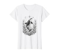 Orca Breach Monochrome Ocean Wildlife Art Value Graphic T-Shirt, Women, White, S