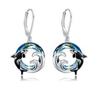 Orca Earrings for Women 925 Sterling Silver Killer Whale Earrings Dangle Crystal Ocean Animal Orca Jewelry Gifts for Girls Men Sea Lovers Crystal