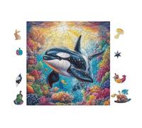 Orca in Ocean 100-piece Jigsaw Puzzle Set For Adults Teens 14+ Logic Skill Indoor Game Family Game Night Summer Thick Cardboard 28x28cm