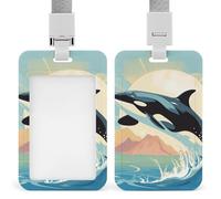 Orca in The Sea Badge Holder with Lanyard - Waterproof Hard Plastic ID Card Holder Professional Name Tag Vertical ID Card Name Badge for Office Nurse Doctor Teacher