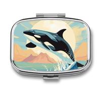 Orca in The Sea Pill Box 2 Compartment - Small Metal Medicine Organizer Portable Pill Case for Purse Pocket Travel Vitamin Organizer for Men Women, BPA-Free