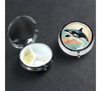 Orca in The Sea Pill Case Portable Metal Pill Box 3 Compartment Pill Organizer Cute Travel Pill Container Vitamin Organizer for Purse Pocket Travel Gift