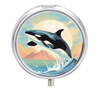 Orca in The Sea Round Pill Box 3 Compartment Pill Case Portable Travel Pill Organizer Medicine Tablet Vitamin Holder Organizer for Purse Pocket