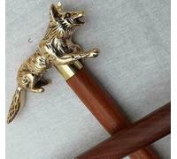 Orca INTERNATIONAL CO. Brass Wolf Head Vintage Golden Handle Victorian Wooden Walking Stick Shaft Cane