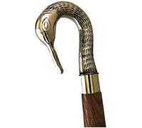 Orca INTERNATIONAL CO.TimTimeless Elegance: Antique Brass Swan Bird Head Handle Walking Cane - Handmade 36 Inch Brown Wooden Stick for Seniors & Adults | Luxurious,