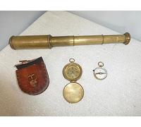 Orca INTERNATIONAL CO.Vintage Nautical Lot 4 Segment Pirate Telescope Brass Compass + Case+
