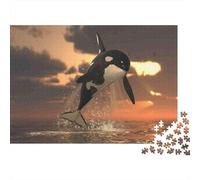 Orca Jumping Sunset 1000 Piece Orca Whale Sunset Leap Jigsaw Puzzle For Adults Thick Card Board Decompression Difficult Game Great Gift Idea