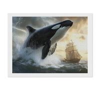 Orca Killer Whale and Ship Cute Diamond Art Painting Unisex Round Drill Rhinestone Crafts Kit Home Decor 12"x16"