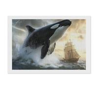 Orca Killer Whale and Ship Cute Diamond Art Painting Unisex Round Drill Rhinestone Crafts Kit Home Decor 8"x12"
