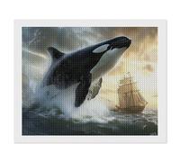 Orca Killer Whale and Ship Cute Diamond Art Painting Unisex Round Drill Rhinestone Crafts Kit Home Decor 16"x20"