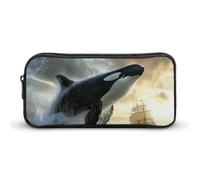 Orca Killer Whale and Ship Cute Pencil Case Large Capacity Portable Zippered Pen Pouch Bag for Office Unisex