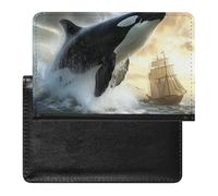 Orca Killer Whale and Ship Printed Passport Holder Cover Leather Passport Wallet Slim Card Case for Travel