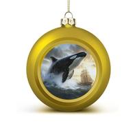 Orca Killer Whale And Ship Shiny Christmas Ball Ornaments for Xmas Tree Hanging Balls Holiday Party Decoration 1PCS