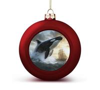 Orca Killer Whale And Ship Shiny Christmas Ball Ornaments for Xmas Tree Hanging Balls Holiday Party Decoration 1PCS