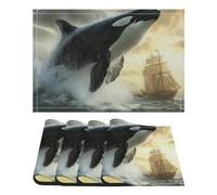 Orca Killer Whale And Ship Trendy Linen Placemats Set Non-Slip Heat Resistant Washable Table Mats for Dining Table