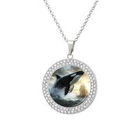 Orca Killer Whale And Ship Women's Diamond Necklace Shiny Rhinestones Pendant Jewel Necklaces Romantic Trendy