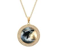Orca Killer Whale And Ship Women's Diamond Necklace Shiny Rhinestones Pendant Jewel Necklaces Romantic Trendy
